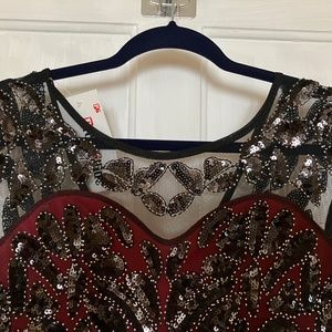 Burgundy Black Sequined Vintage Style Gown